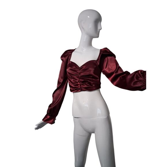 Windsor Women's size Small Falling For You Puff Sleeve‎ Satin Romantic Crop Top - Picture 10 of 13